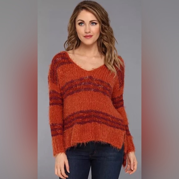 Free people orange purple stripe chunky sweater small - Picture 2 of 2